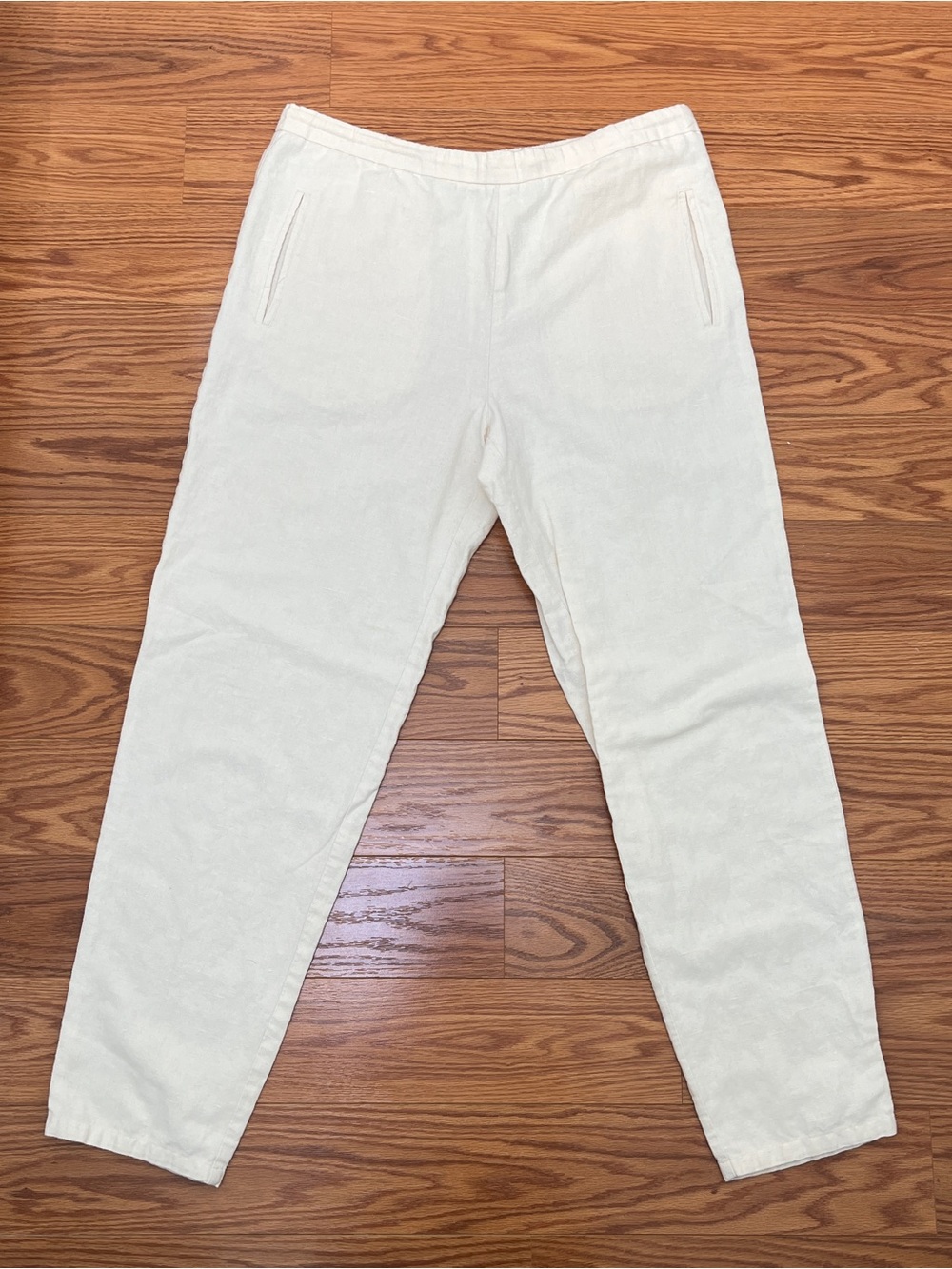 Vintage Linen Cotton Cropped Pants, Slim Summer pant, Small, White, Cream